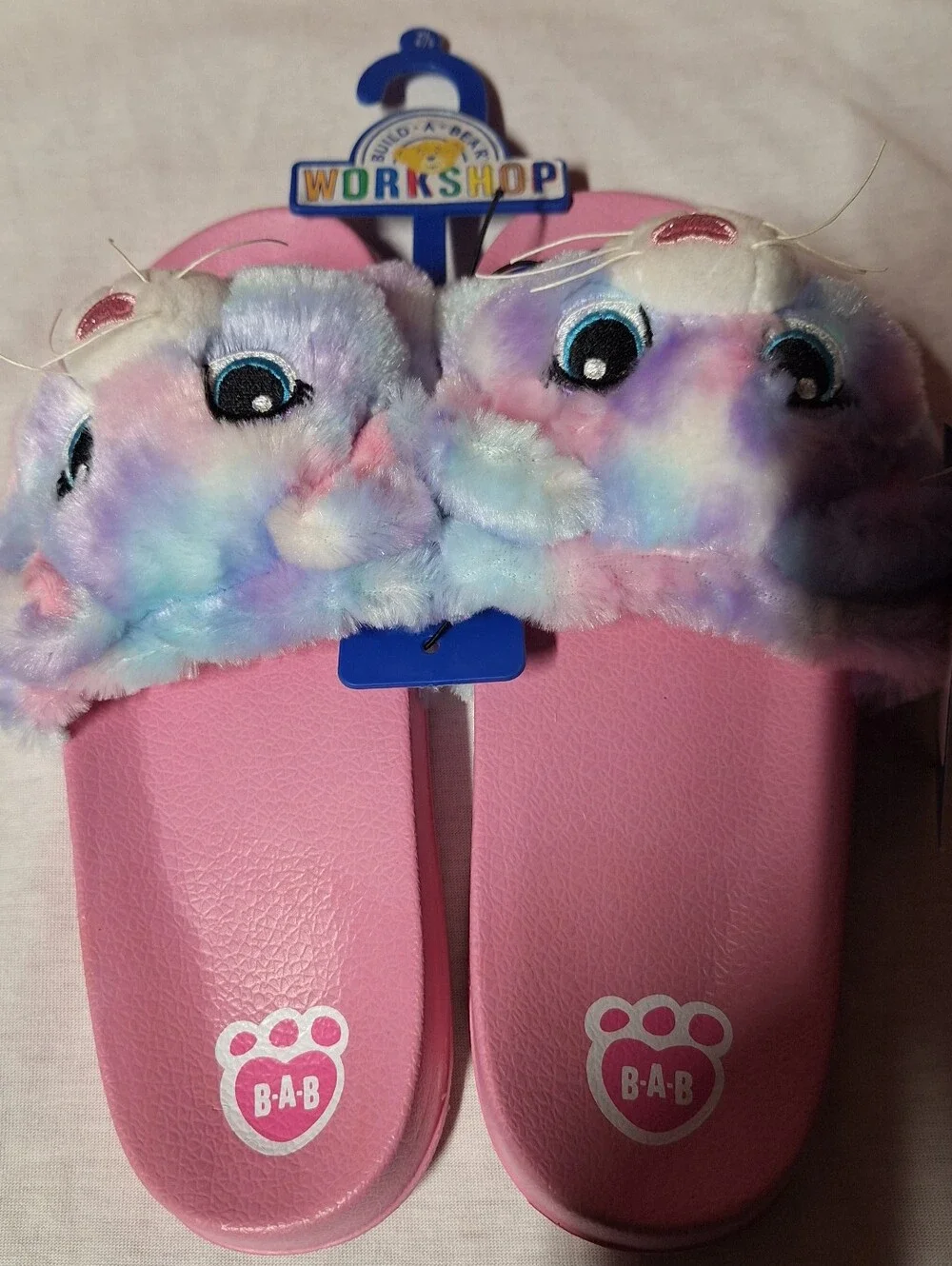Build-A-Bear Pink Slide Sandals with Multicolor Plush Cat